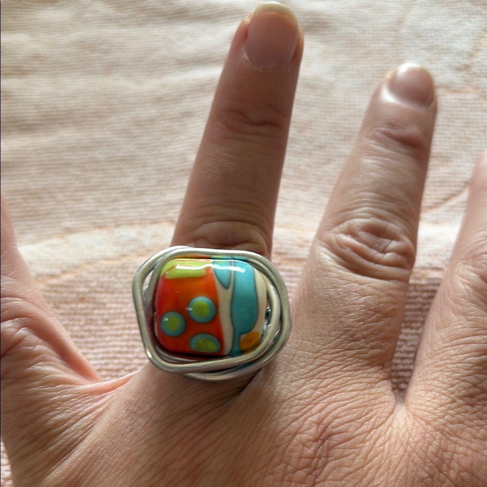 Colorful Bead Silver Ring